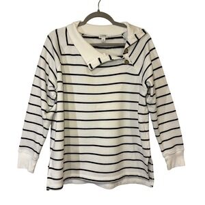 J.‎ Crew Striped Long Sleeve Pullover Sweatshirt Top White Black Women's Medium